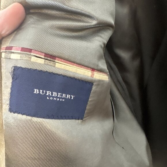 Burberry London Men’s 44R Blazer Sport Coat 100% Wool‎ Windowpane Taupe Gray - Picture 6 of 8